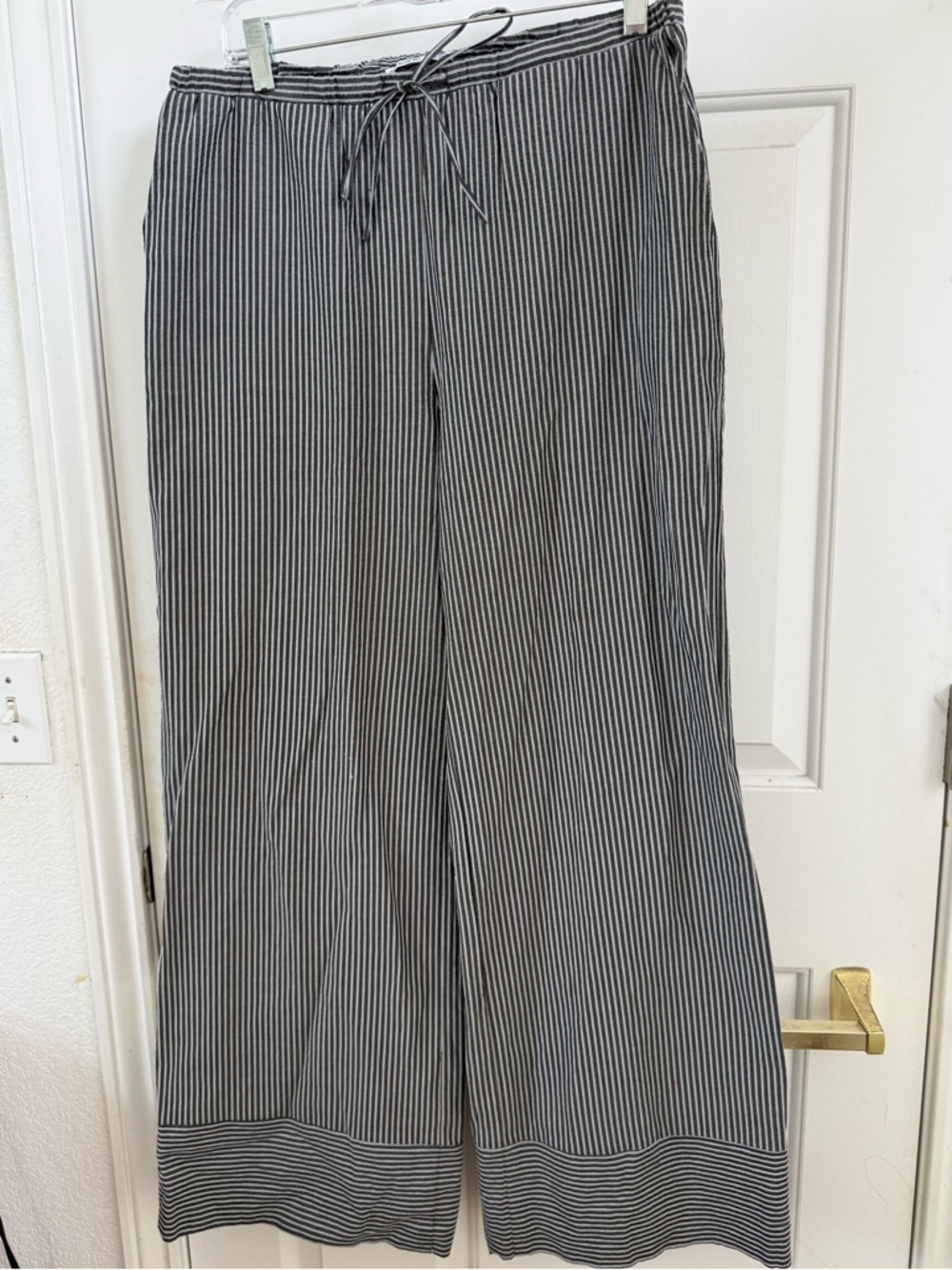 Lucy In The Sky Women’s Black and White Pinstripe Wide-Leg Pants